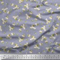 Soimoi Grey Poly Georgette Fabric Dot, листа и бяло цвете цветна тъкан от печат по двор