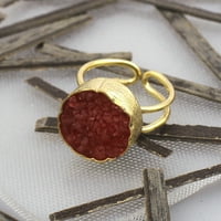 Red Druzy Gemstone пръстен, златен регулируем пръстен, ръчно изработен пръстен, женски бижута