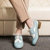 Ботуши за жени комфорт единични обувки плоски долни кокетни пета винтидж британски стил единична издълбана дебела пета малки обувки светло синьо размери 7