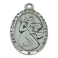 Овален античен сребърен медал St. Christopher W 24 Rhodium Plated Chain