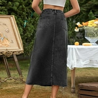 xiuh женски твърд цветен молив деним дълга пола с висока талия джобна пола увита а-лайн тънка джинска пола черна l