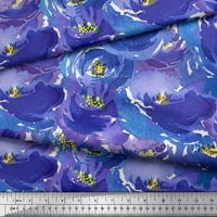 Soimoi Blue Polyester Crepe Fabric Flower Watercolor Print Fabric край двора