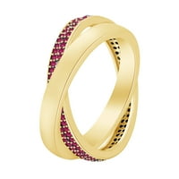14k жълто злато над стерлинги сребърна кръгла форма симулирана розова рубин преплетен годежен пръстен
