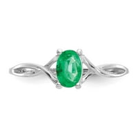 14k бяло златен пръстен Band Birthstone May Emerald Oval Green, размер 7