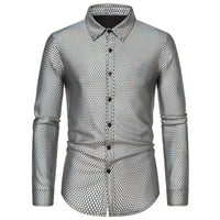 Ризи за копче за мъже ежедневни модни ивици с дълъг ръкав джобен спортен бутон надолу риза редовно прилягане