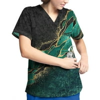Umitay плюс размер женски печат с къси ръкави V-образни върхове работни тениски небрежен връх