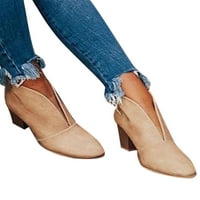 Жени против приплъзване на къси обувки леко издърпване на багажника на глезена Външен блок подредени ботуши на петата khaki 5