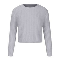 Пуловери пуловери за жени Y2K пуловери есен зима кръгла шия с дълъг ръкав пуловер върхове блуза сиво m