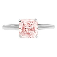 1. CT Brilliant Asscher Cut симулиран розов диамант 14K бял златен пасианс пръстен SZ 7.5