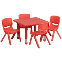 Bizchair 24 '' квадратна червена пластмасова регулируема маса за регулиране на активността със столове