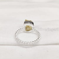 Естествен цитринов пръстен, груб цитрин скъпоценен пръстен, ноември роден камък, усукана лента, сребро на стерлинги, женски пръстен, Коледа, Деня на благодарността, ръчно изработен, бижута, бижута с груби