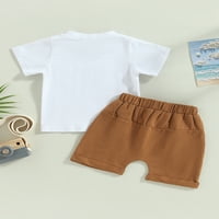 Meihuida Infant Boys Clothes Outfits Letter Print Crew Neck Тениски с къс ръкав и твърди цветови къси панталони