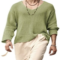 Bomotoo мъже обикновен пуловер плътни цветове уютен пуловер работа тънък прилягане v врата плетени пуловери светло зелено xxl