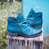 Aoochasliy дамски обувки глезени ботуши ретро солиден цвят нисък пета с цип мода къси кожени ботуши спестява просвет