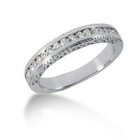 14K бяло злато винтидж стил гравиран диамантен канал комплект сватбен пръстен размер размер - 6.5