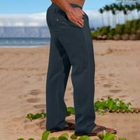 Aherbiu Мъжки памучни спални панталони плюс размер теглене с ниска талия прав крак панталони за мъже панталони панталони