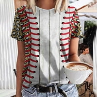Дамски върхове клирънс жени ежедневни летни печат с къси ръкави кръгли шия свободни тениски блуза върхове