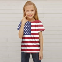 American Flags Kids Toddler Children Unise Spring Summer Active Fashion Daily Daily Daily Indoor Outdoor Print с къс ръкав Американска тениска дрехи 4 -ти юли върхове риза червено 120