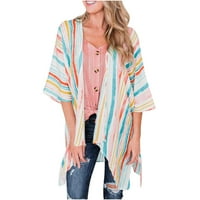 Дамски шал жилетка модна бохо печат свободен ежедневен пясък слънцезащитен крем плажен стил в средна дължина ризи блуза върхове