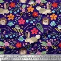 Soimoi Viscose Chiffon Flab Floral, Rabbit & Porcupine Cartoon Print Fabric от двор широк