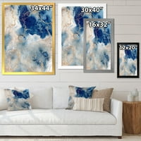 Art DesignArt Blue and Gold Marble Clouds III Модерен печат в рамка на изкуството. Широк в. Високо - бяло