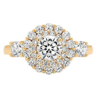 1. CT блестящо кръгло рязане Истински култивиран диамант VS1-VS G-H 14K Жълто злато хало обещание за сватба Декларация Дизайнер Дизайнер Размер на пръстена 5