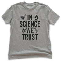 Деца в науката Вярваме на тениска, тениска за младежки деца момче, научна риза, риза учени, стволови риза, тъмно хедър сиво, малка