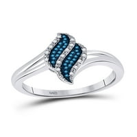 Diamond Princess 10kt бяло злато дамски кръг син цвят подобрен диамантен клъстер пръстен cttw
