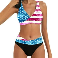 Дами плувен костюм Независимост Ден флаг отпечатани без ръкави за без ръкави регулируеми бикини морето плажове плажове