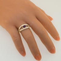 Британски направени 18K Rose Gold Natural Amethyst & Cultured Pearl Womens Band Ring - Опции за размер - размер 11.5
