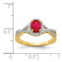 Солиден 14K жълто злато диамантен и рубинен годежен пръстен размер