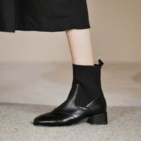 Symoid Womens Mid-Calf Boots- Retro чорапи ботуши есента плетен пласт Модна дебела пета ботуши с висока пета черна 37