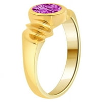 14k жълто злато, модерен дизайн пръстен Единичен кръгъл виолетов CZ FEB синтетичен роден камък размер 5