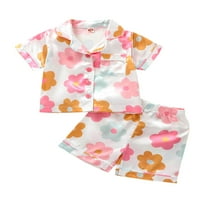Бебешки бебета момичета флорални сатенени пижами с къс ръкав ревера шия на копче за риза за сън за спално облекло