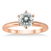 Женски AGS сертифициран карат диамантен пръстен за пасианс в 14k розово злато