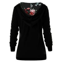 Cara Lady Women Небрежен солиден цвят пуловер с качулка с дълъг ръкав бутон блуза пуловер върхове черни xl