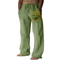 Мъжки модни ежедневни отпечатани ленени джобни дантелени панталони с голям размер панталони товарни панталони мъже зелени xxxl
