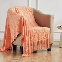 Плетени одеяла за хвърляне на диван, диван и легло, леко меко плетено одеяло с пискюл, декоративни уютни одеяла за хвърляне на селска къща за жени и мъж (50 x60