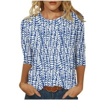 Charella жена кръгла вкота в ръкава суичър тениска за печат блуза върхове синьо, l