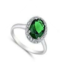Вашият цвят симулиран изумруден пръстен за овален пасианс. Sterling Silver Band Green CZ женски размер 6