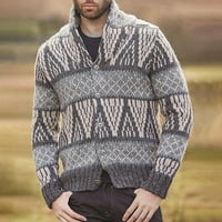 Мъже непринуден бутон надолу кардиган пуловер ретро аргил райе пуловер есен зимен пуловер свободен плюс размер смесен цветен пуловер Кардиган яке сиво l