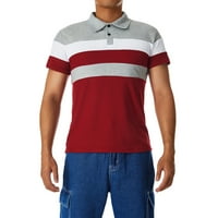 Polinkety Men Небрежна тениска, лятна къса ръкав цвят-контраст ивица патч
