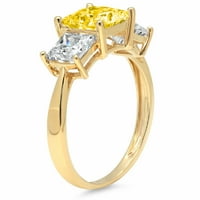 2.62ct Princess Cut Yellow симулиран диамант 14K Жълто злато