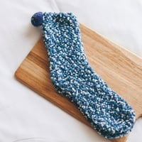 Virmaxy женски неплъзгащи се зимни отпечатани подови чорапи Вълна облицовка Коледни чехли чорапи Коледни подплатени плътни цветни чорапи сгъстени вълни Спящи чорапи