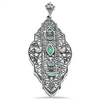 Emerald & Pearl Edwardian Design Античен стил Стерлинг сребърна висулка #012