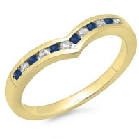 DazzlingRock Collection 10k кръг Blue Sapphire & White Diamond Wedding Sweddtackable Band Guard Chevron Ring, жълто злато, размер 8.5