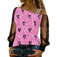 Жени модни печат студено рамо тениска мрежа с дълъг ръкав сплайсирани блузи върхове
