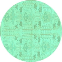 Ahgly Company Machine Pashable Indoor Round Abstract Turquoise Blue Modern Area Cugs, 7 'Round