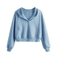 Качулки за жени върхове от женски небрежни качулки суичър свободен мек пуловер с дълъг ръкав върхове блуза риза есенни дрехи за жени син XL