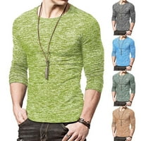 Мъже мускули с дълъг ръкав тънки годни върхове тениска обикновени ризи тий блуза O шия отгоре тъмно зелено xl